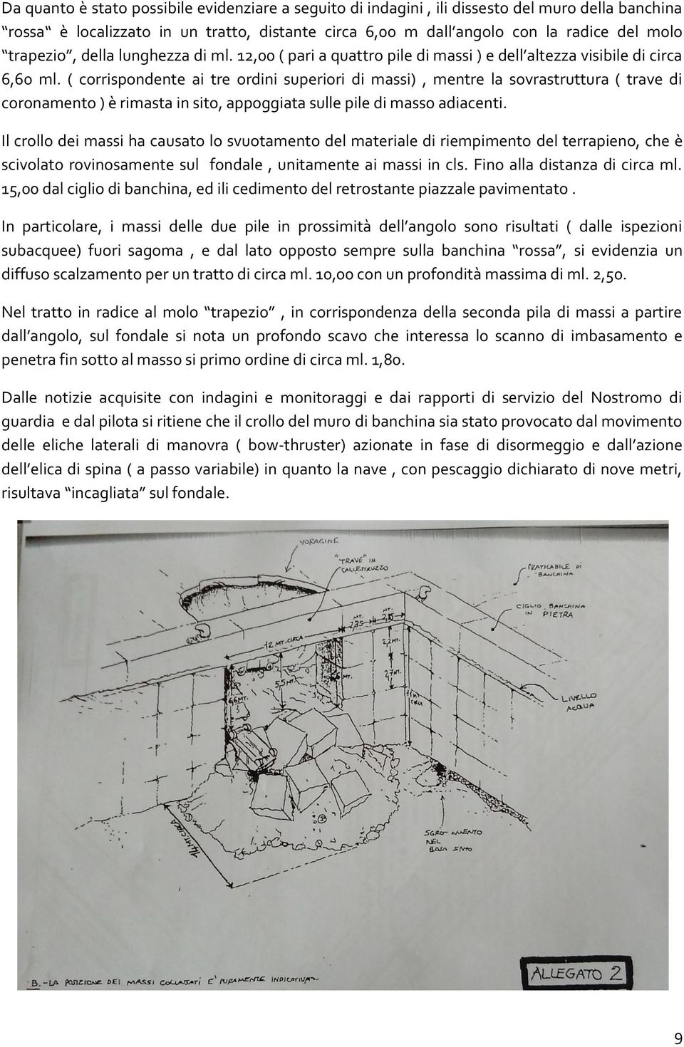 ( corrispondente ai tre ordini superiori di massi), mentre la sovrastruttura ( trave di coronamento ) è rimasta in sito, appoggiata sulle pile di masso adiacenti.