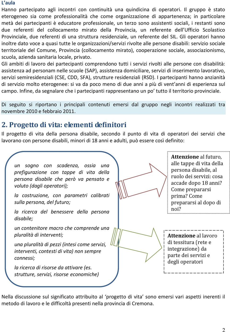 restanti sono due referenti del collocamento mirato della Provincia, un referente dell Ufficio Scolastico Provinciale, due referenti di una struttura residenziale, un referente del SIL.