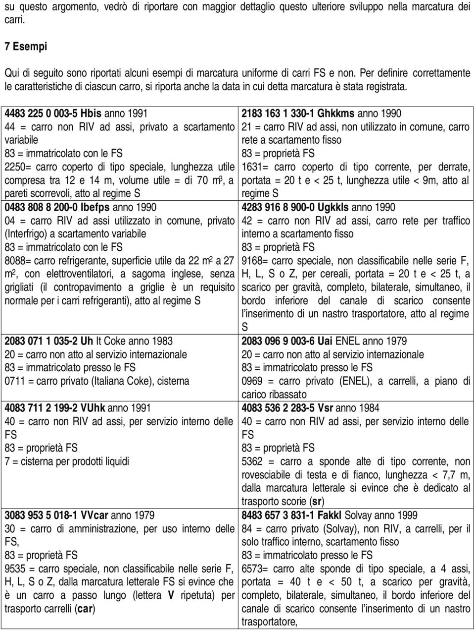 Per definire correttamente le caratteristiche di ciascun carro, si riporta anche la data in cui detta marcatura è stata registrata.