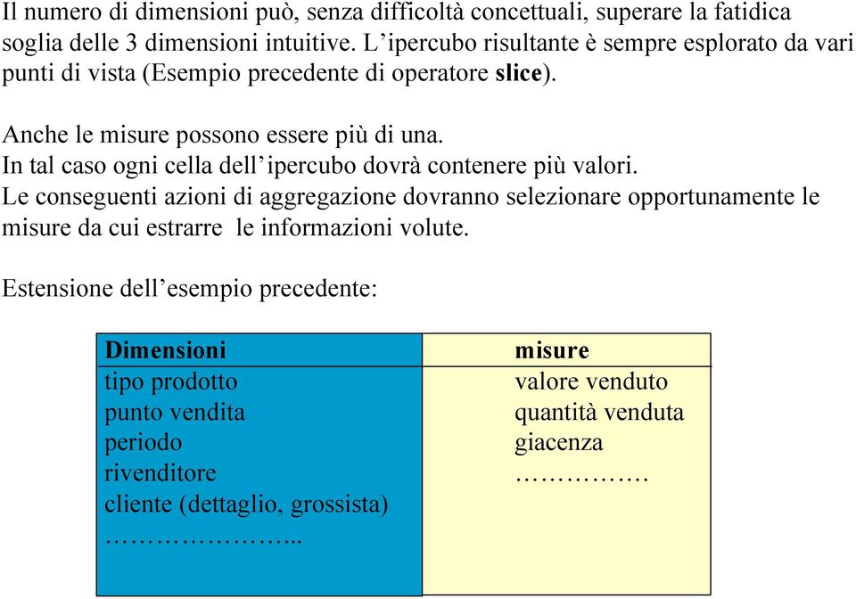 In tal caso ogni cella dell ipercubo dovrà contenere più valori.