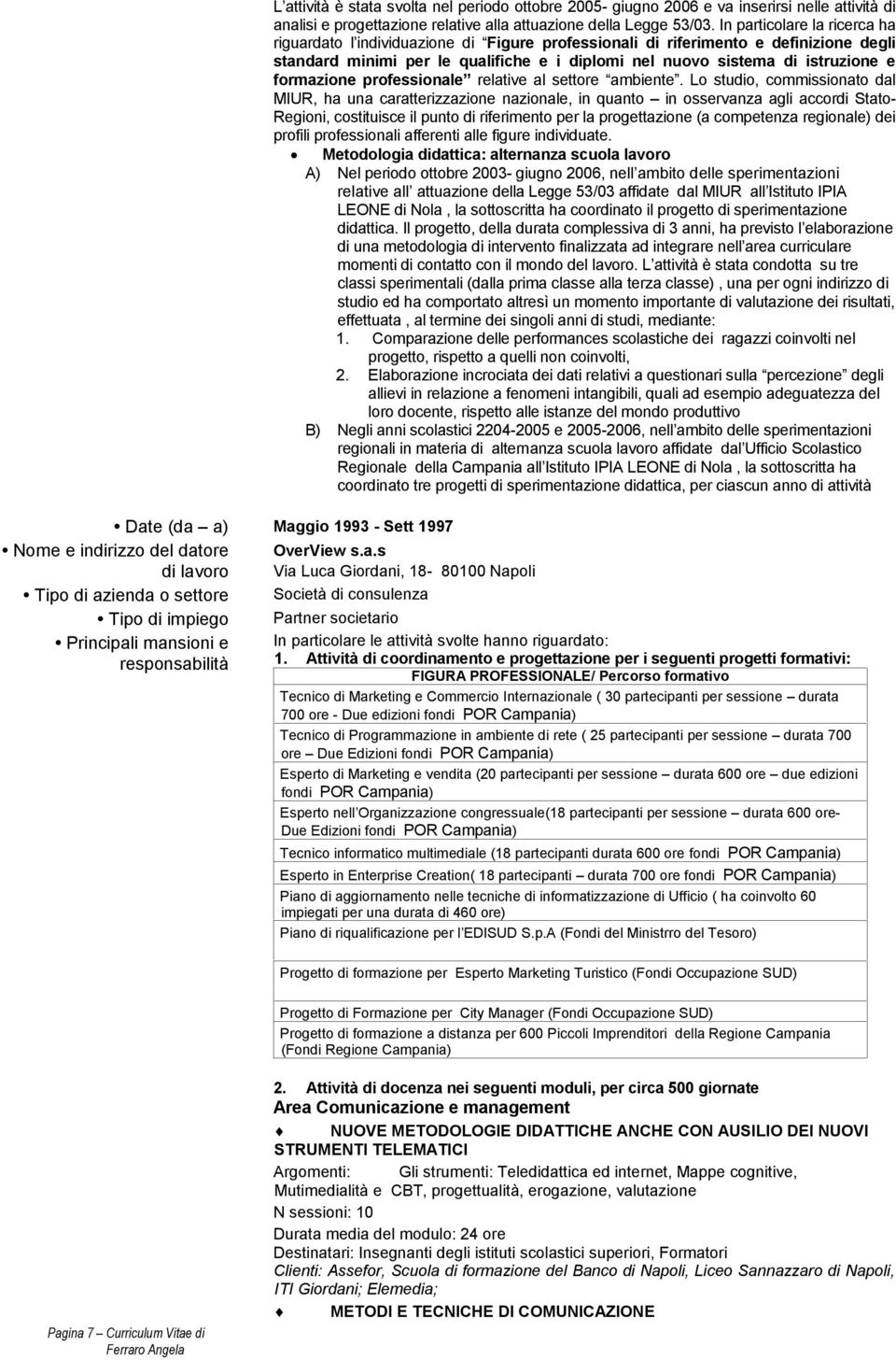 formazione professionale relative al settore ambiente.