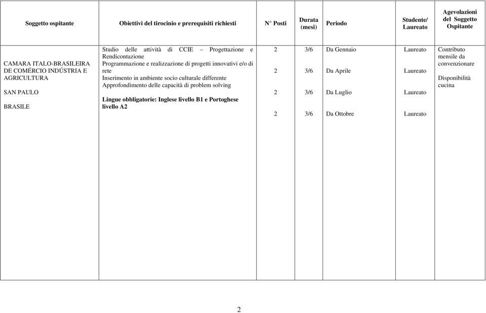 ambiente socio culturale differente Approfondimento delle capacità di problem solving Lingue obbligatorie: Inglese