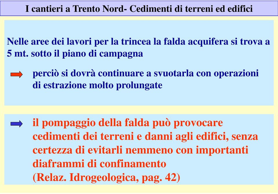 sotto il piano di campagna perciò si dovrà continuare a svuotarla con operazioni di estrazione molto