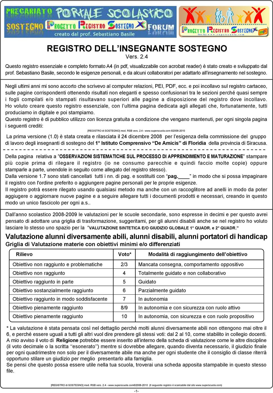 Sebastiano Basile, secondo le esigenze personali, e da alcuni collaboratori per adattarlo all insegnamento nel sostegno.