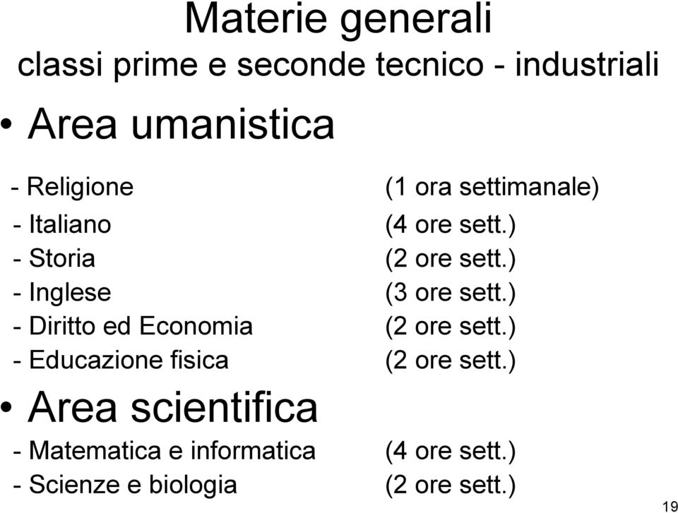 ) - Inglese (3 ore sett.) - Diritto ed Economia (2 ore sett.