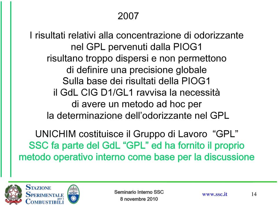 necessità di avere un metodo ad hoc per la determinazione dell odorizzante nel GPL UNICHIM costituisce il Gruppo di