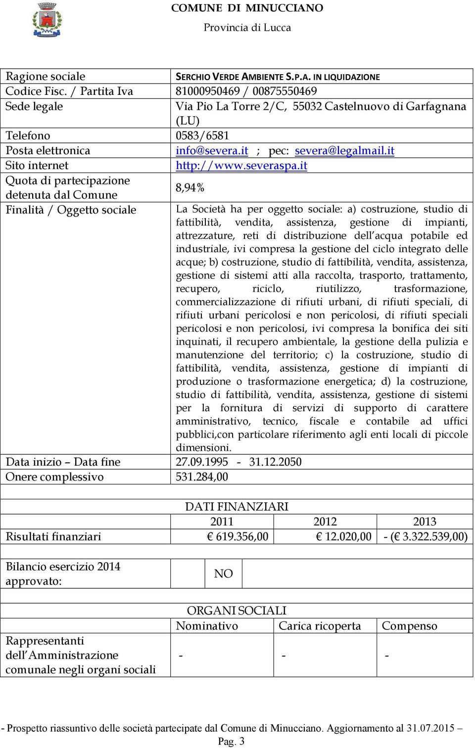 it 8,94% Finalità / Oggetto sociale La Società ha per oggetto sociale: a) costruzione, studio di fattibilità, vendita, assistenza, gestione di impianti, attrezzature, reti di distribuzione dell acqua