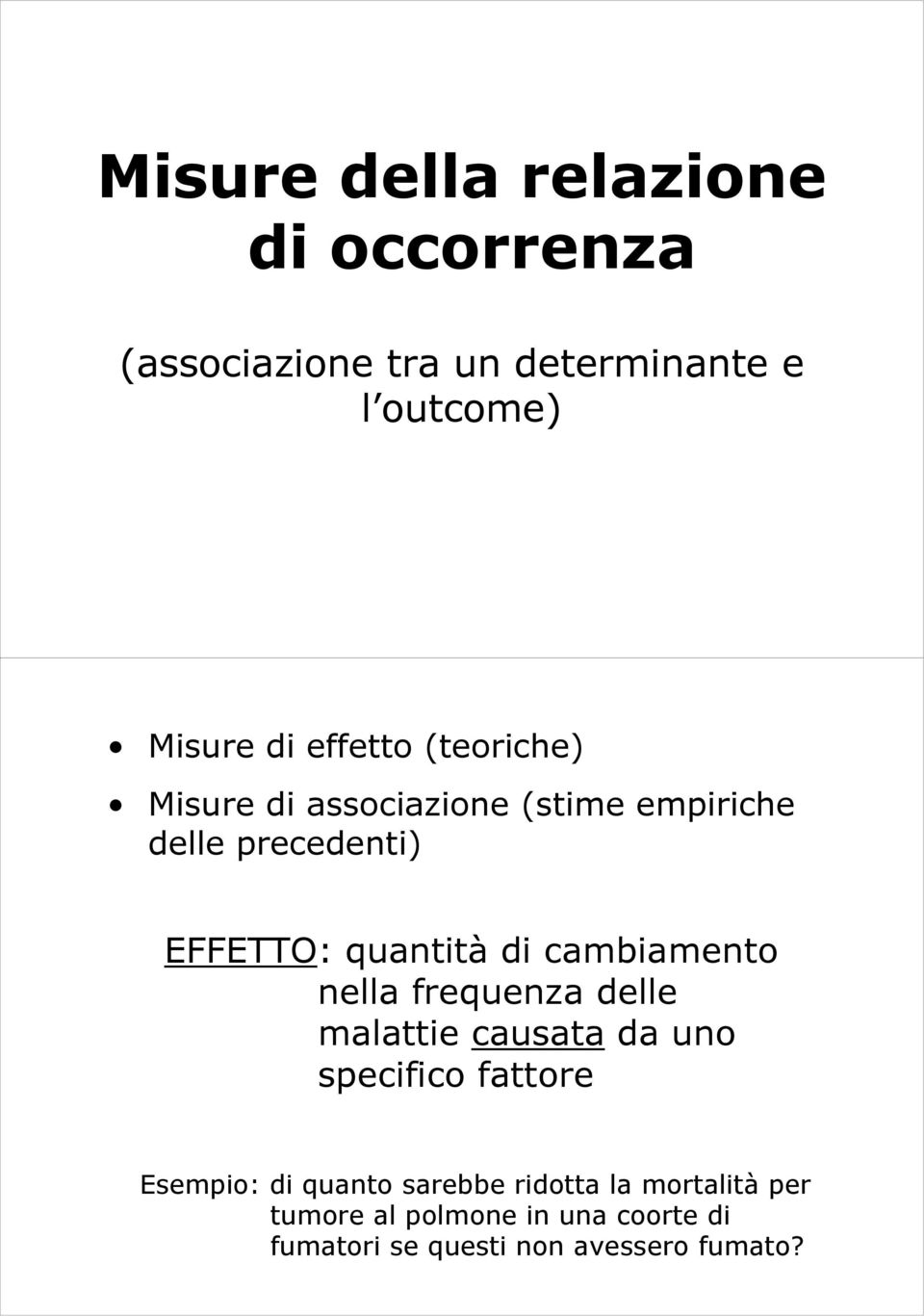 cambiamento nella frequenza delle malattie causata da uno specifico fattore Esempio: di quanto