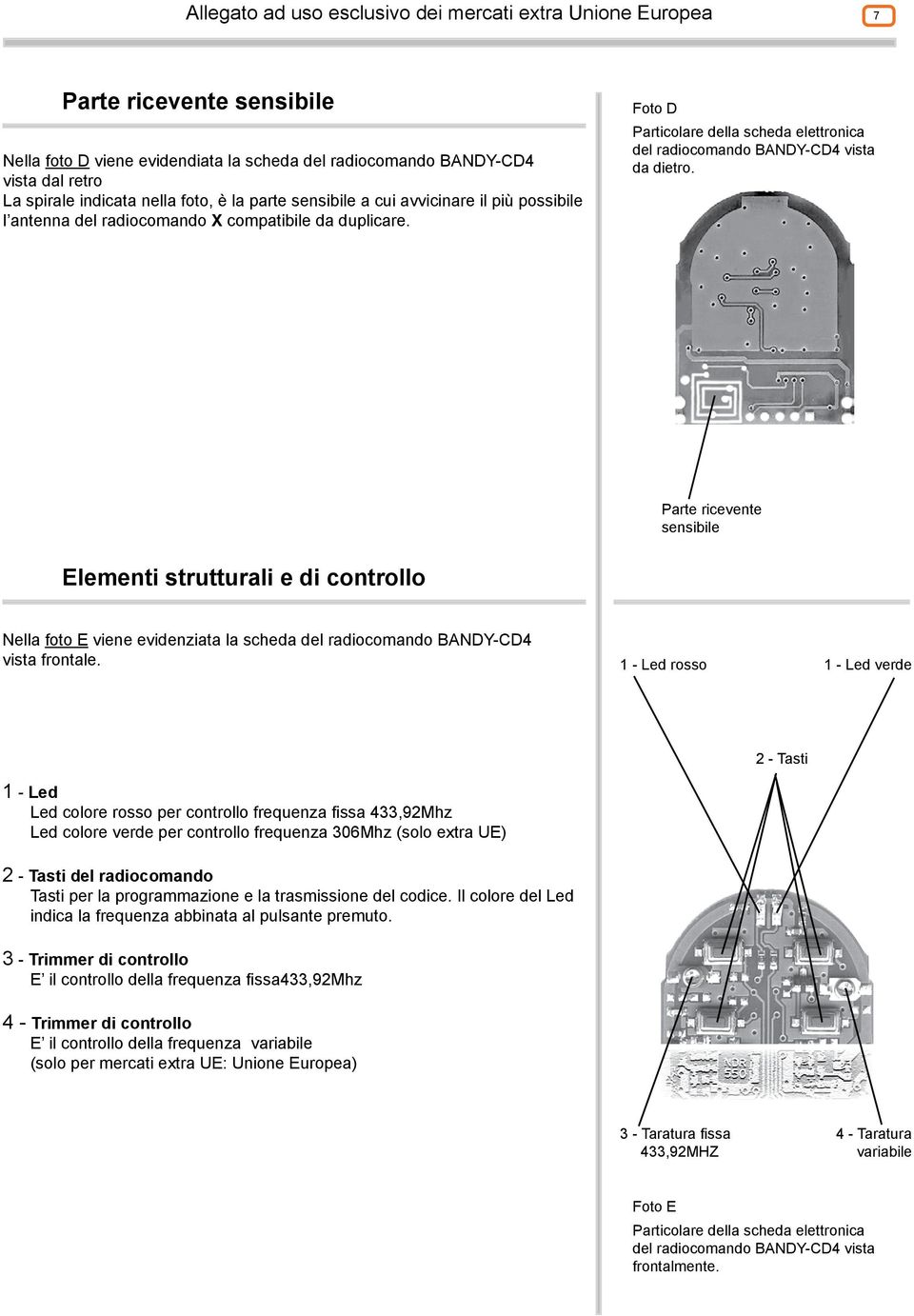 Foto D Particolare della scheda elettronica del radiocomando BANDY-CD4 vista da dietro.