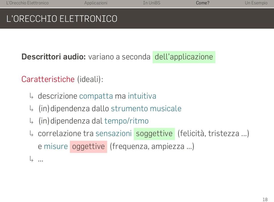 strumento musicale (in)dipendenza dal tempo/ritmo correlazione tra sensazioni