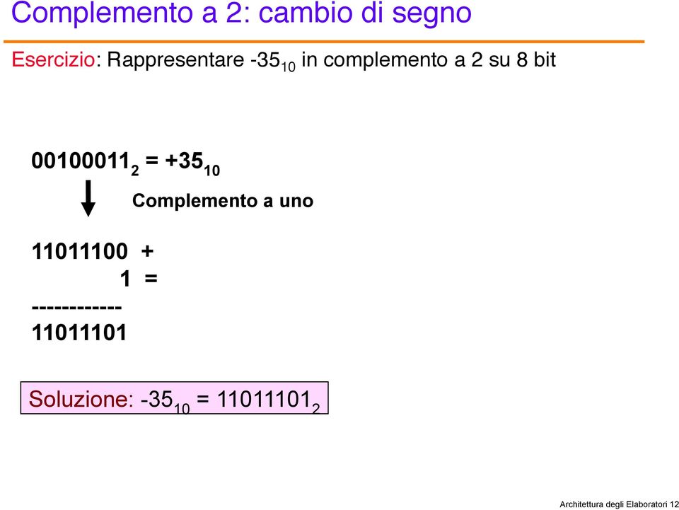 11011100 + 1 = ------------ 11011101 Complemento a uno