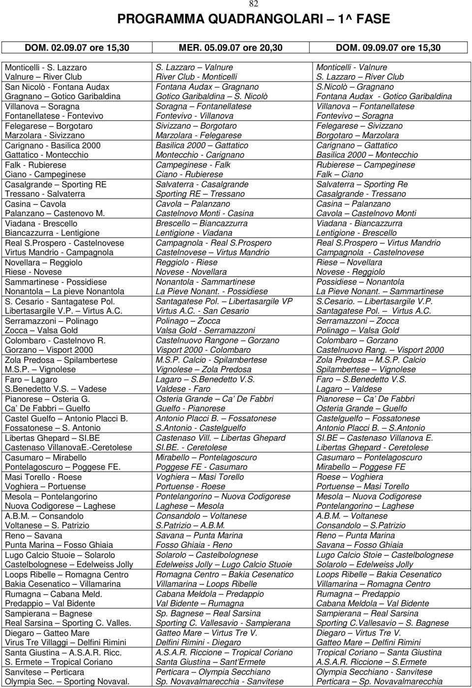 Gattatico - Montecchio Falk - Rubierese Ciano - Campeginese Casalgrande Sporting RE Tressano - Salvaterra Casina Cavola Palanzano Castenovo M. Viadana - Brescello Biancazzurra - Lentigione Real S.