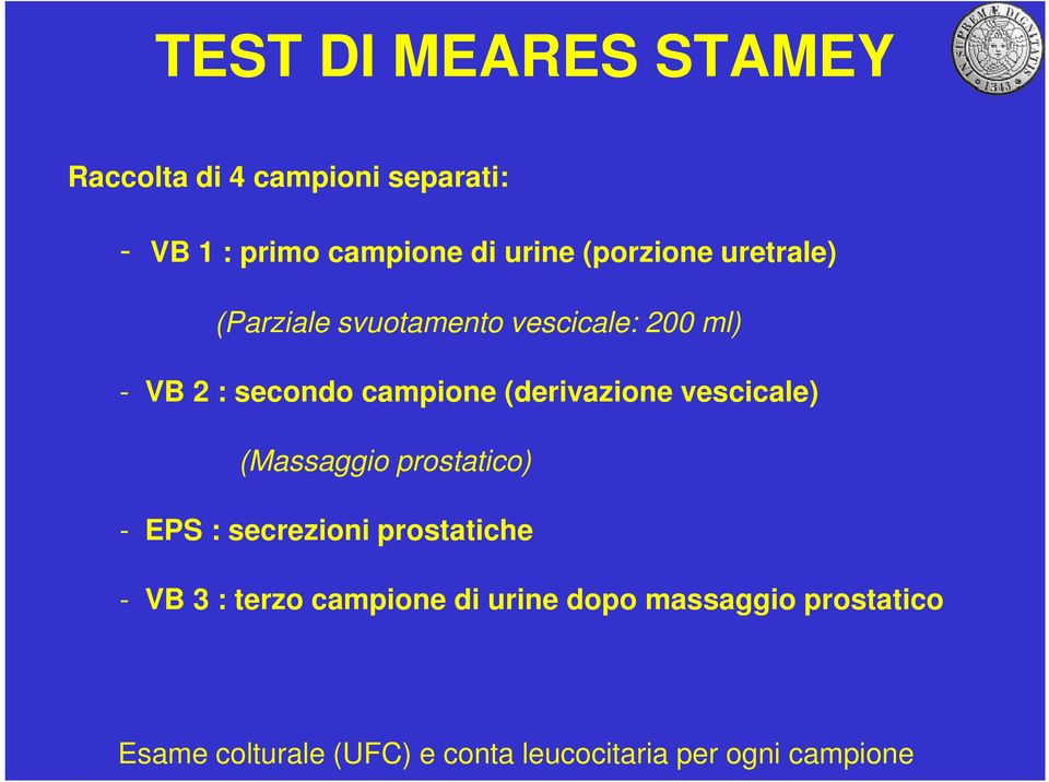 (derivazione vescicale) (Massaggio prostatico) - EPS : secrezioni prostatiche - VB 3 : terzo