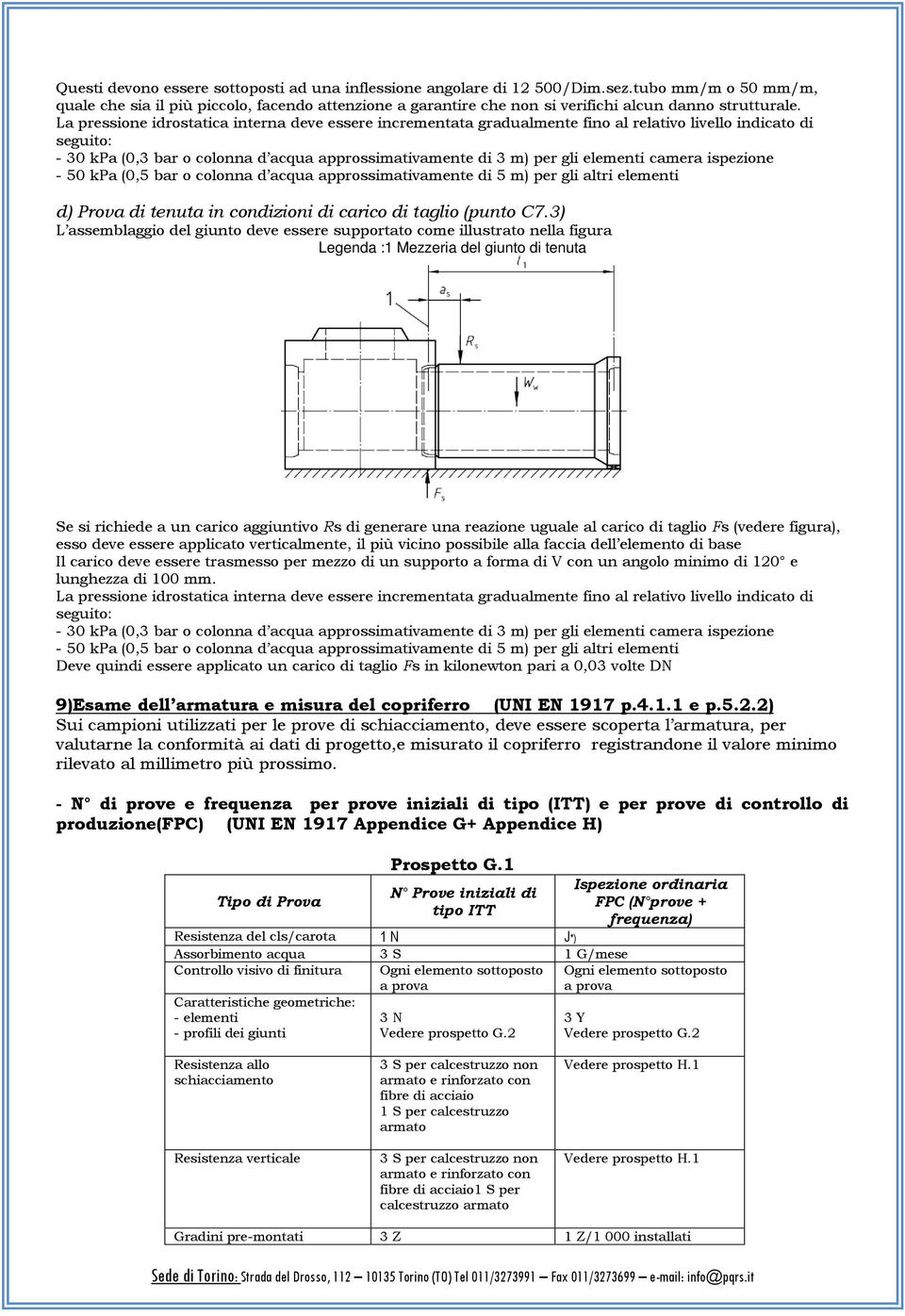 La pressione idrostatica interna deve essere incrementata gradualmente fino al relativo livello indicato di seguito: - 30 kpa (0,3 bar o colonna d acqua approssimativamente di 3 m) per gli elementi