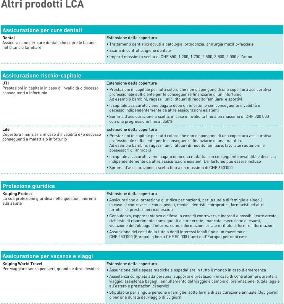 di invalidità o decesso conseguenti a infortunio Life Copertura finanziaria in caso d invalidità e / o decesso conseguenti a malattia o infortunio Prestazioni in capitale per tutti coloro che non