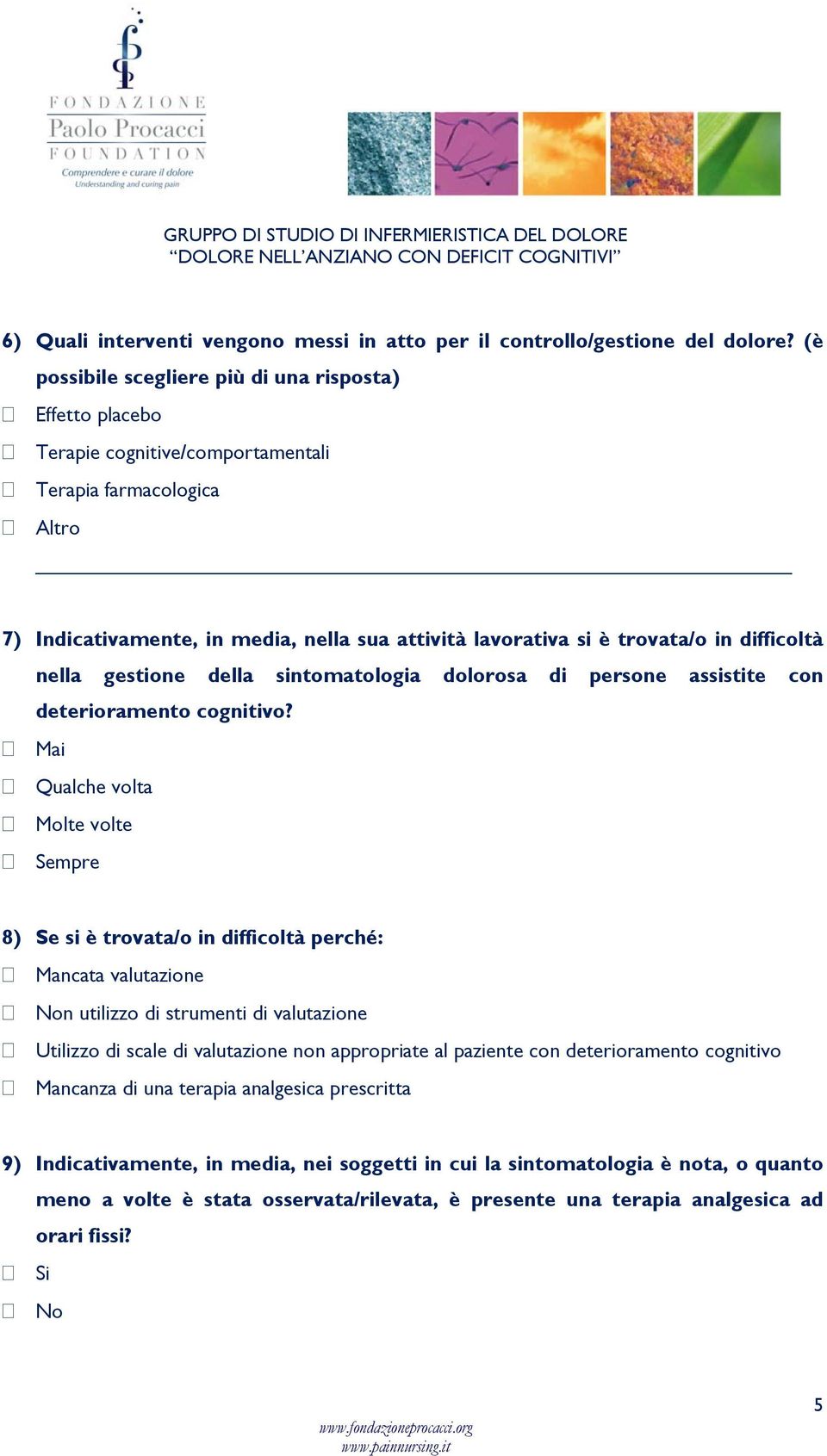 difficoltà nella gestione della sintomatologia dolorosa di persone assistite con deterioramento cognitivo?