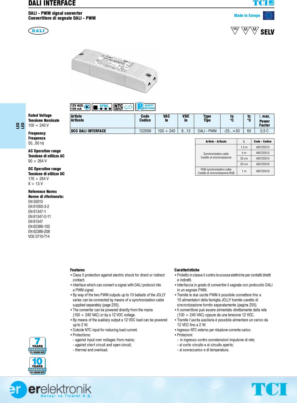 Power Factor DCC DAI ITERFACE 122099 100 240 8...13 DAI - PWM -25.