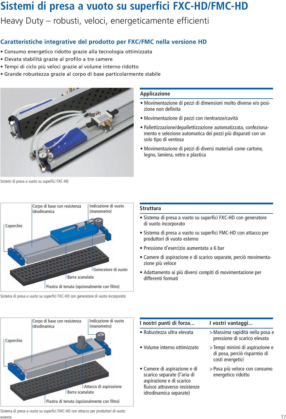 stabile Applicazione Movimentazione di pezzi di dimensioni molto diverse e/o posizione non definita Movimentazione di pezzi con rientranze/cavità Pallettizzazione/depallettizzazione automatizzata,