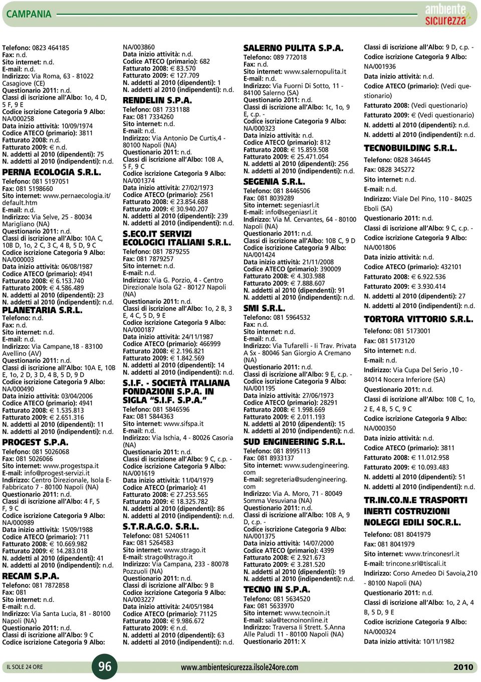 htm Indirizzo: Via Selve, 25-80034 Marigliano (NA) Classi di iscrizione all Albo: 10A C, 10B D, 1o, 2 C, 3 C, 4 B, 5 D, 9 C NA/000003 Data inizio attività: 06/08/1987 Fatturato 2008: 6.153.