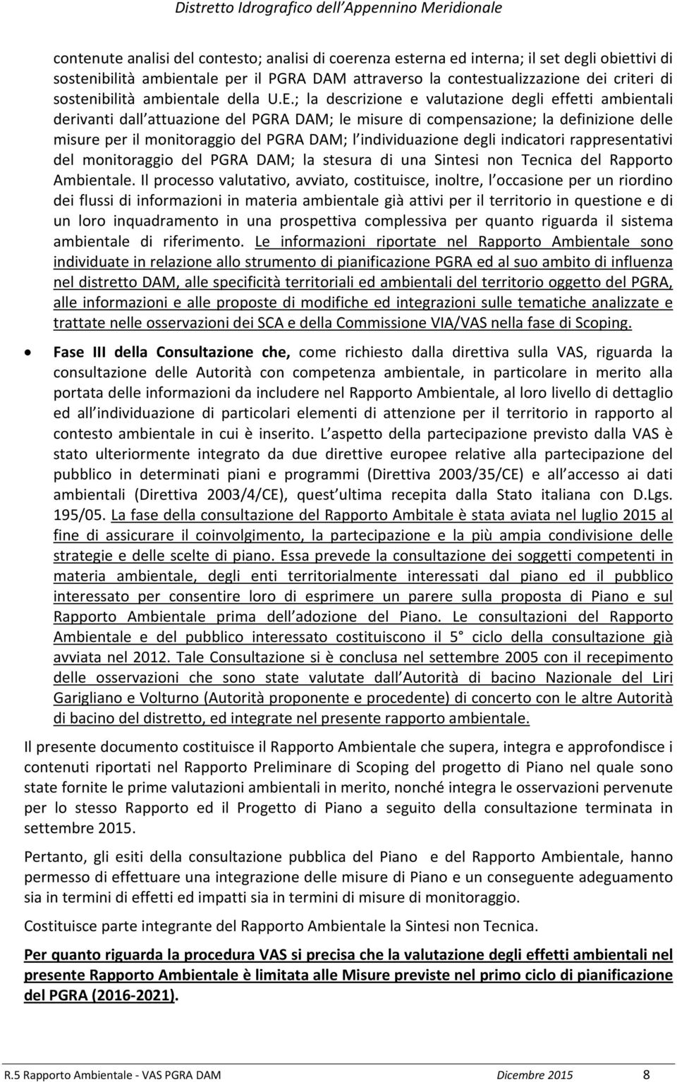 ; la descrizione e valutazione degli effetti ambientali derivanti dall attuazione del PGRA DAM; le misure di compensazione; la definizione delle misure per il monitoraggio del PGRA DAM; l