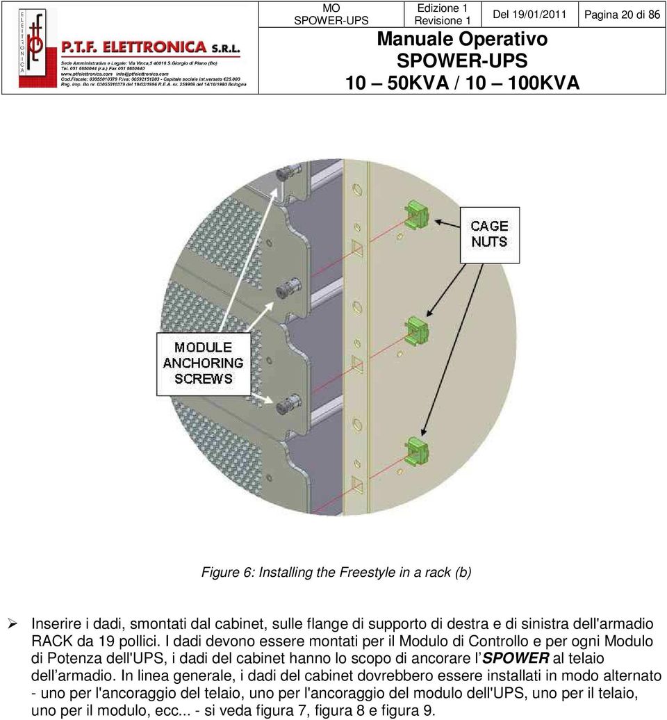 I dadi devono essere montati per il Modulo di Controllo e per ogni Modulo di Potenza dell'ups, i dadi del cabinet hanno lo scopo di ancorare l SPOWER al