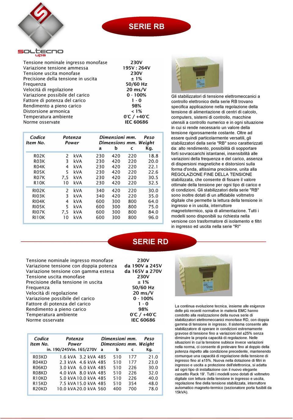 Oltre ad essere quindi particolarmente versatili, gli stabilizzatori della serie "RB" sono caratterizzati da: alto rendimento, possibilità di sopportare forti sovraccarichi istantanei, insensibilità