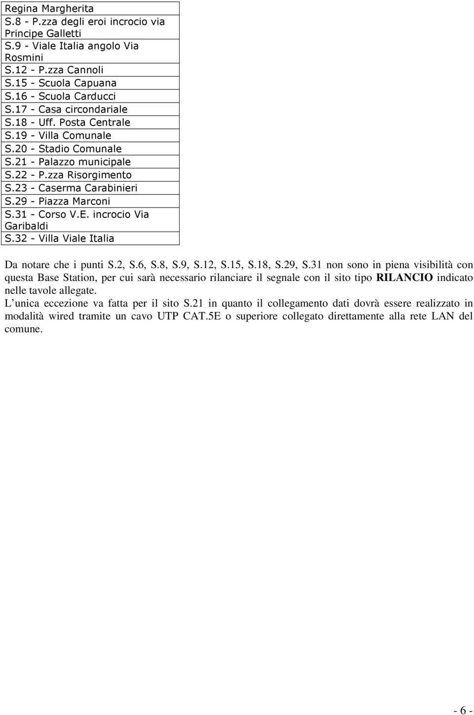 31 - Corso V.E. incrocio Via Garibaldi S.32 - Villa Viale Italia Da notare che i punti S.2, S.6, S.8, S.9, S.12, S.15, S.18, S.29, S.