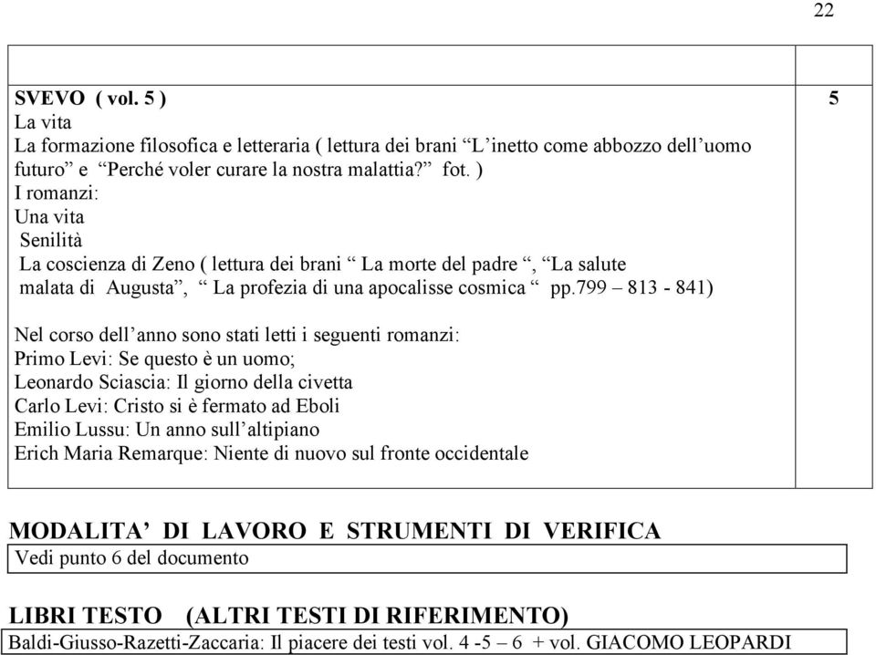 799 813-841) 5 Nel corso dell anno sono stati letti i seguenti romanzi: Primo Levi: Se questo è un uomo; Leonardo Sciascia: Il giorno della civetta Carlo Levi: Cristo si è fermato ad Eboli Emilio