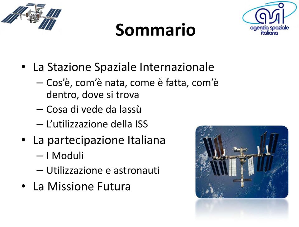 vede da lassù L utilizzazione della ISS La partecipazione