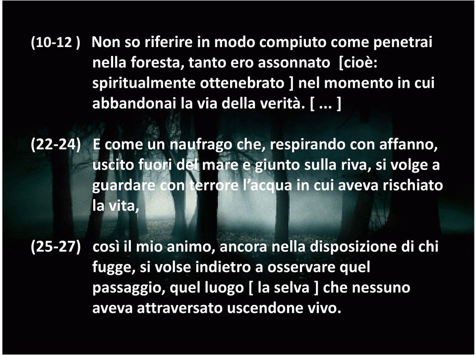 .. ] (22-24) E come un naufrago che, respirando con affanno, uscito fuori del mare e giunto sulla riva, si volge a guardare con