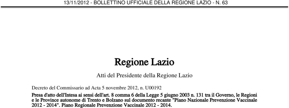 131 tra il Governo, le Regioni e le Province autonome di Trento e Bolzano sul documento recante