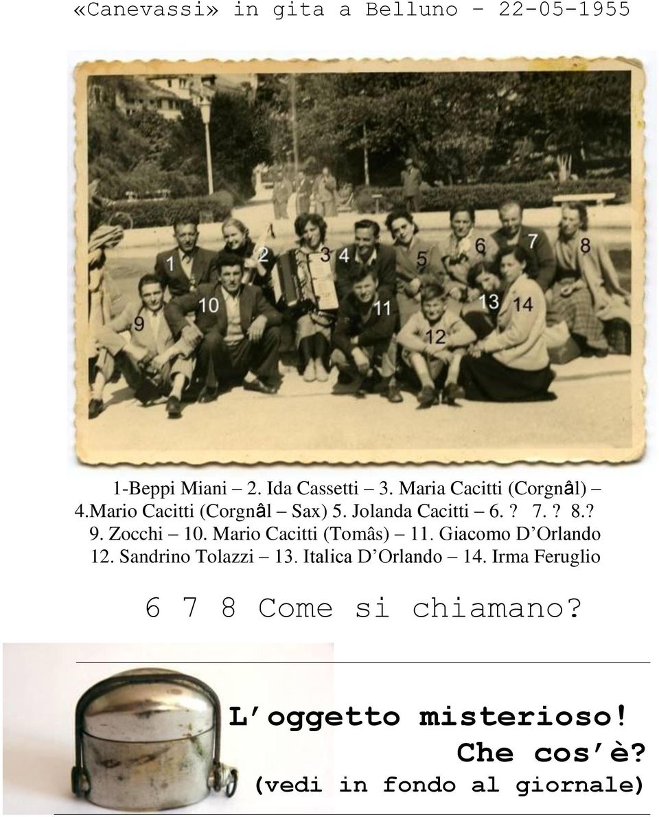 Zocchi 10. Mario Cacitti (Tomâs) 11. Giacomo D Orlando 12. Sandrino Tolazzi 13.