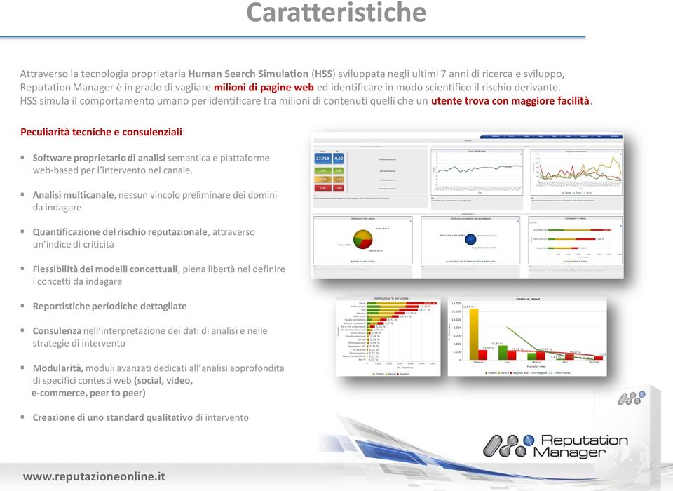 Peculiarità tecniche e consulenziali: Software proprietario di analisi semantica e piattaforme web-based per l intervento nel canale.