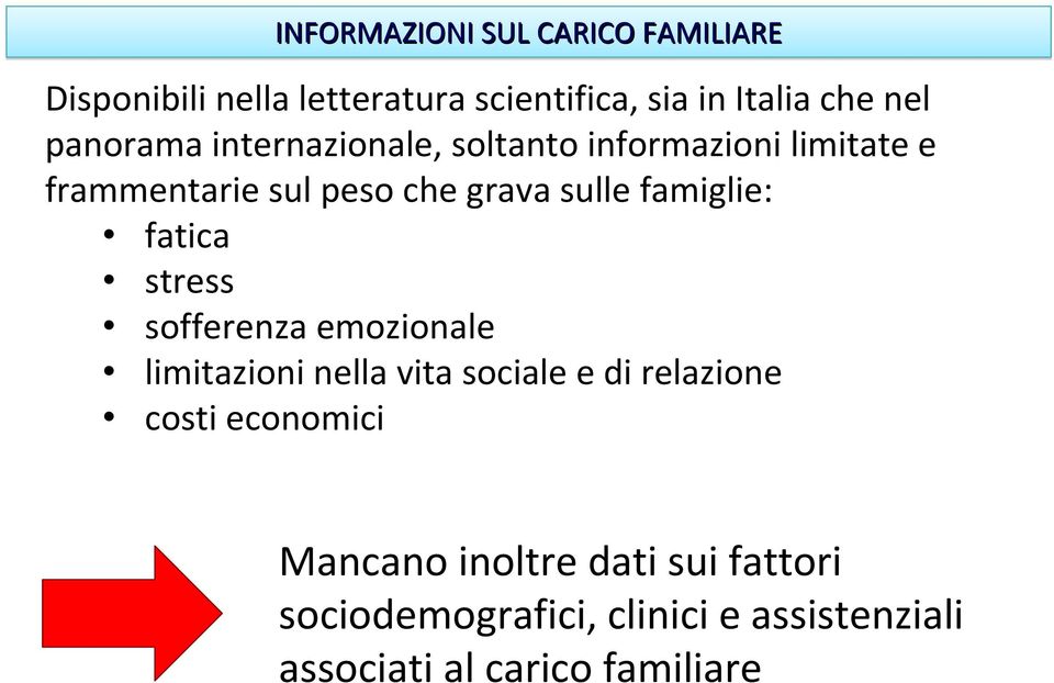 famiglie: fatica stress sofferenza emozionale limitazioni nella vita sociale e di relazione costi