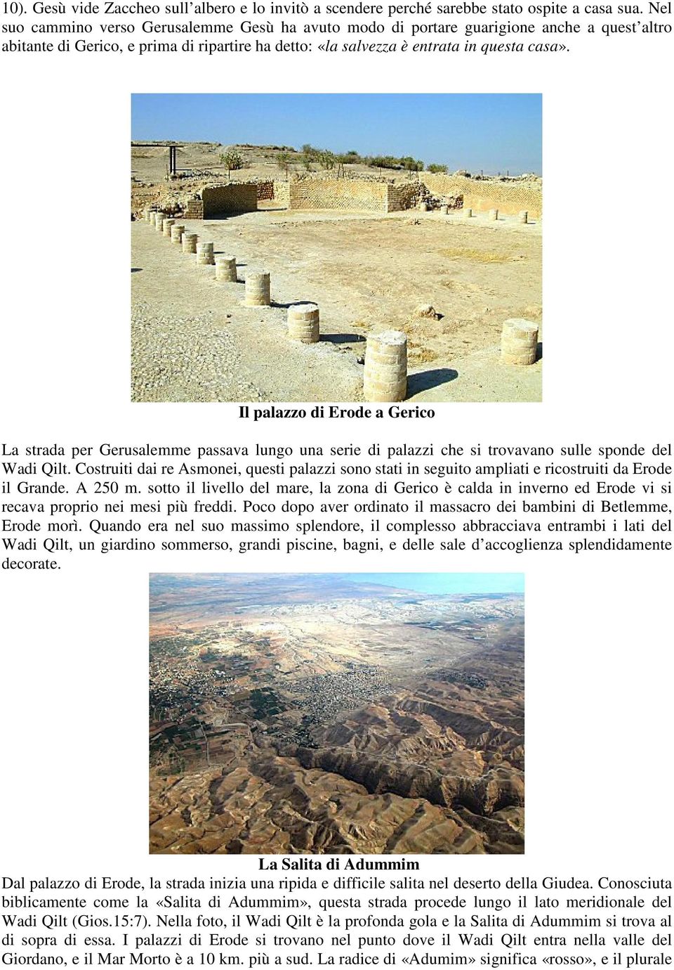 Il palazzo di Erode a Gerico La strada per Gerusalemme passava lungo una serie di palazzi che si trovavano sulle sponde del Wadi Qilt.