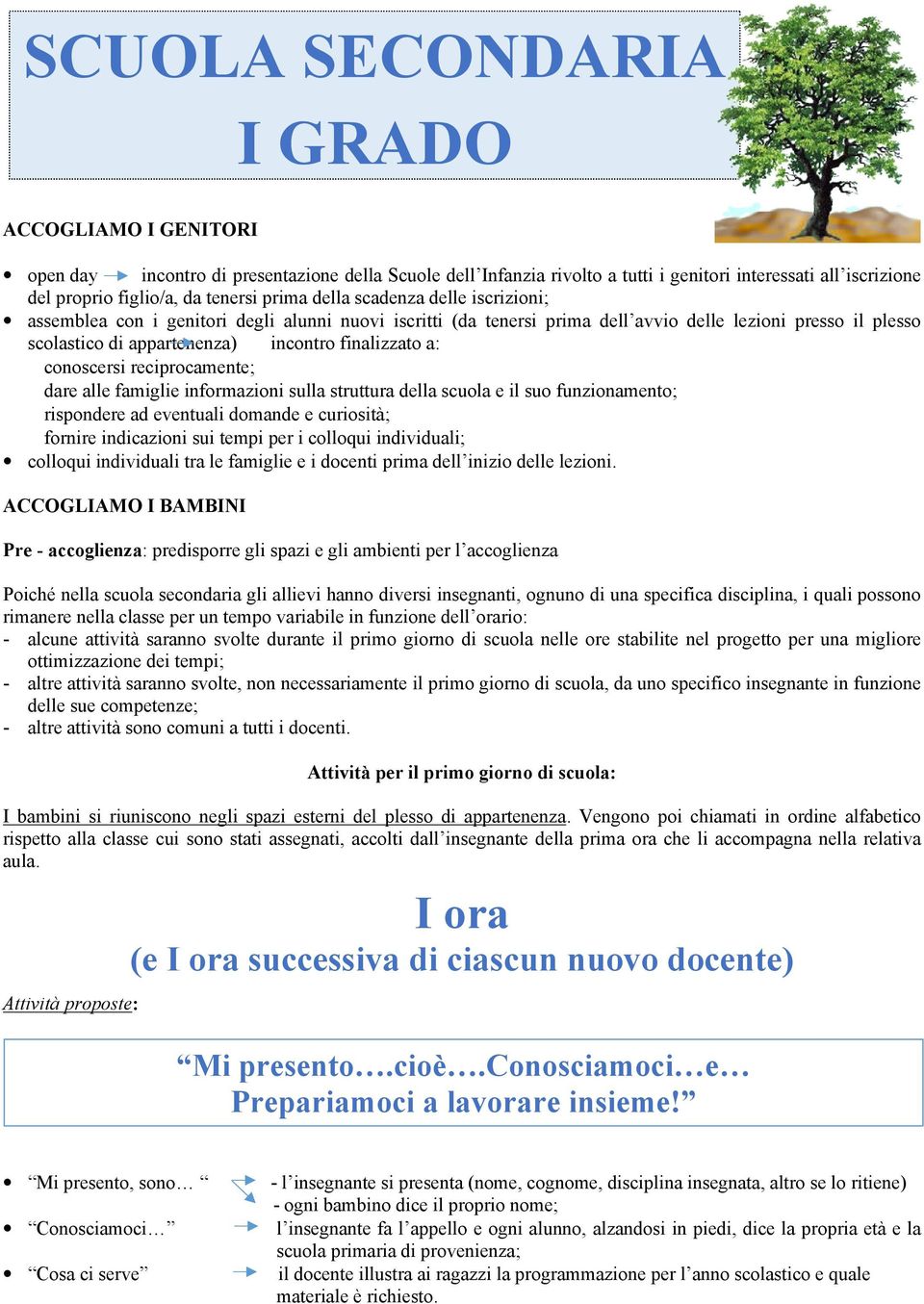 finalizzato a: conoscersi reciprocamente; dare alle famiglie informazioni sulla struttura della scuola e il suo funzionamento; rispondere ad eventuali domande e curiosità; fornire indicazioni sui