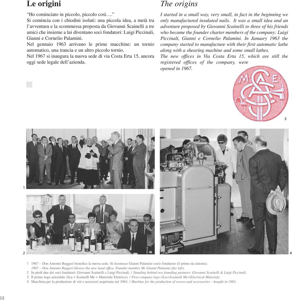 Gianni e Cornelio Palamini. Nel gennaio 1963 arrivano le prime macchine: un tornio automatico, una trancia e un altro piccolo tornio.