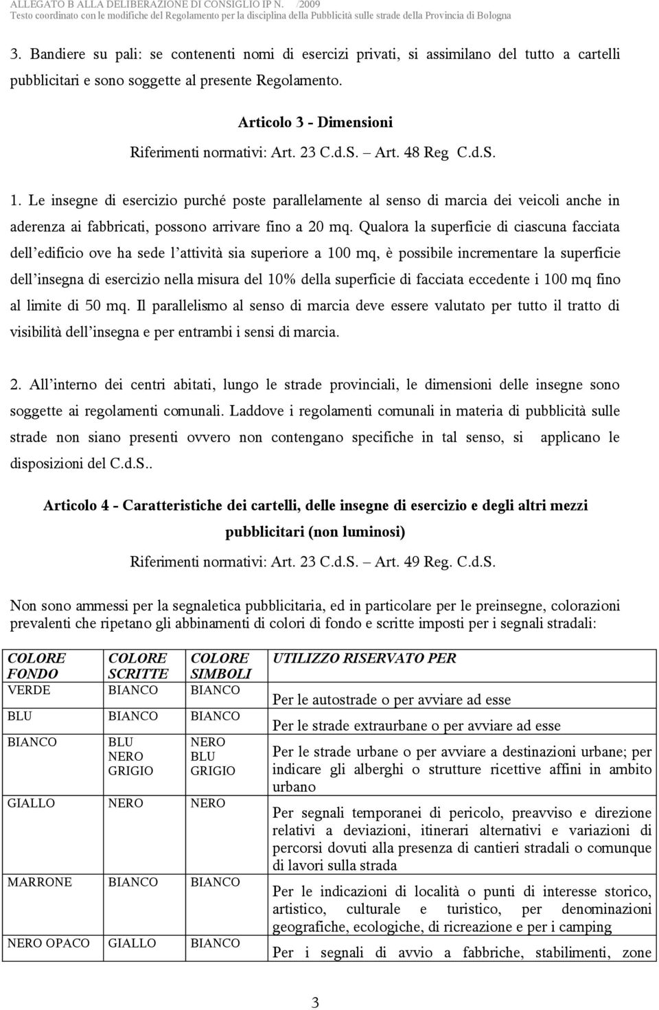 Le insegne di esercizio purché poste parallelamente al senso di marcia dei veicoli anche in aderenza ai fabbricati, possono arrivare fino a 20 mq.