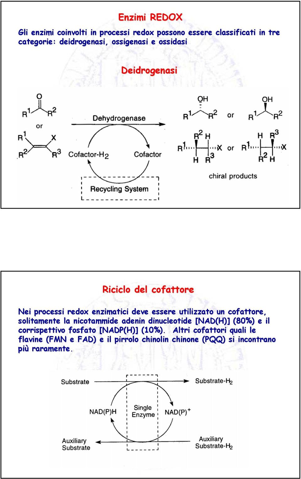 cofattore, solitamente la nicotammide adenin dinucleotide [NAD(H)] (80%) e il corrispettivo fosfato [NADP(H)]