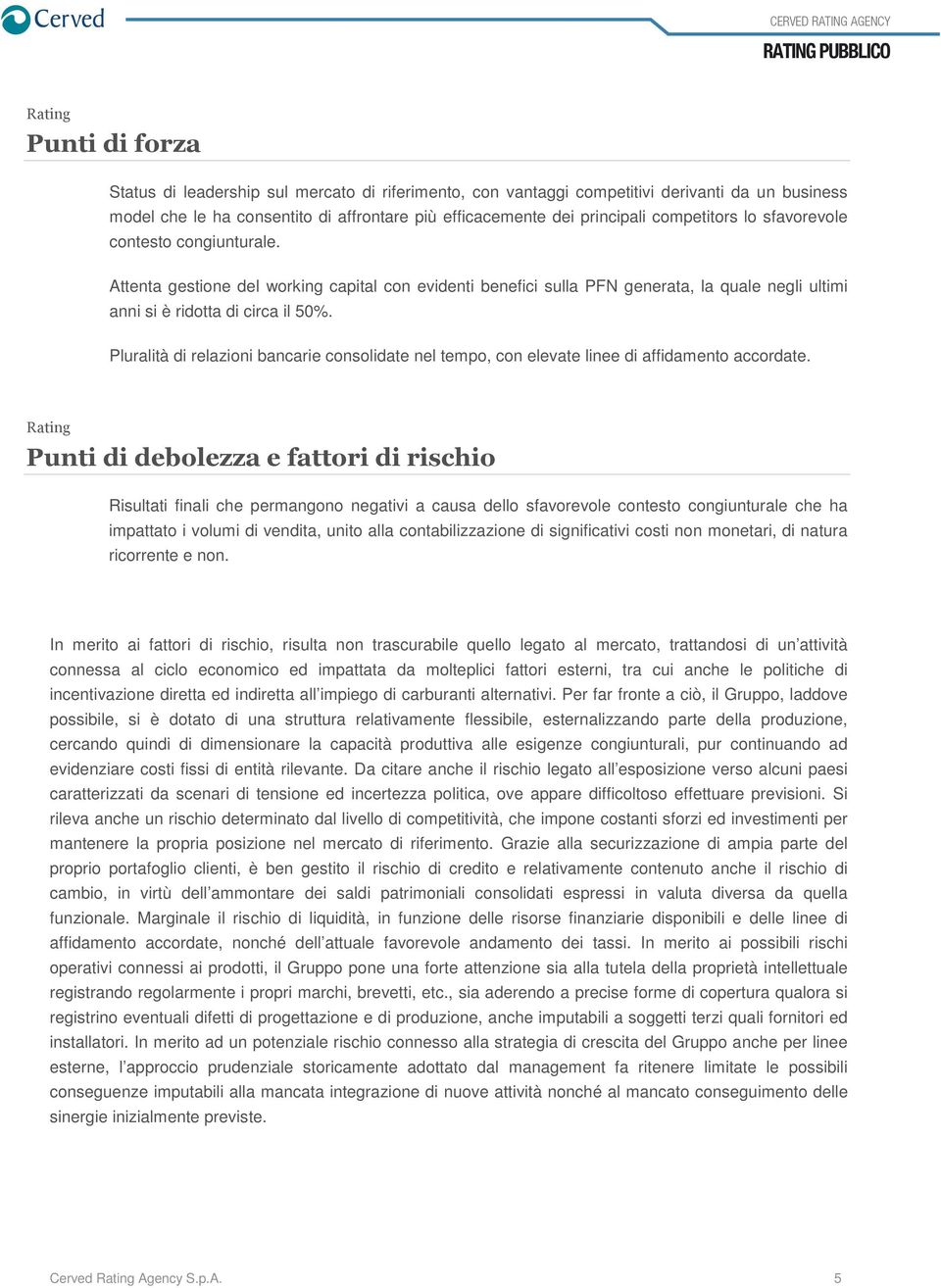 Pluralità di relazioni bancarie consolidate nel tempo, con elevate linee di affidamento accordate.