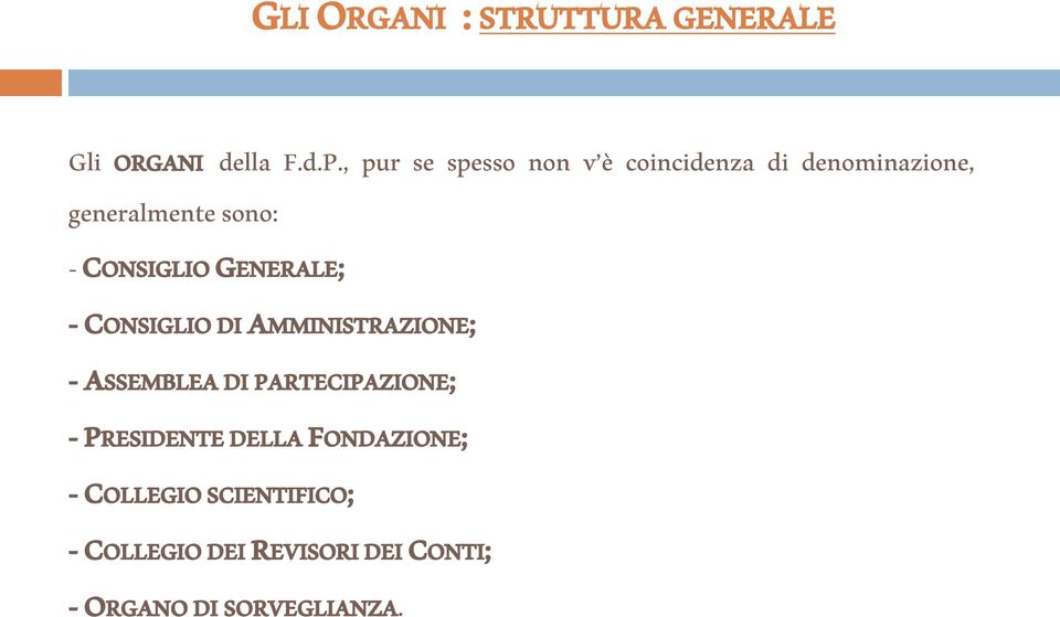 CONSIGLIO GENERALE; - CONSIGLIO DI AMMINISTRAZIONE; - ASSEMBLEA DI