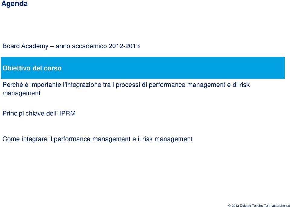 performance management e di risk management Principi chiave