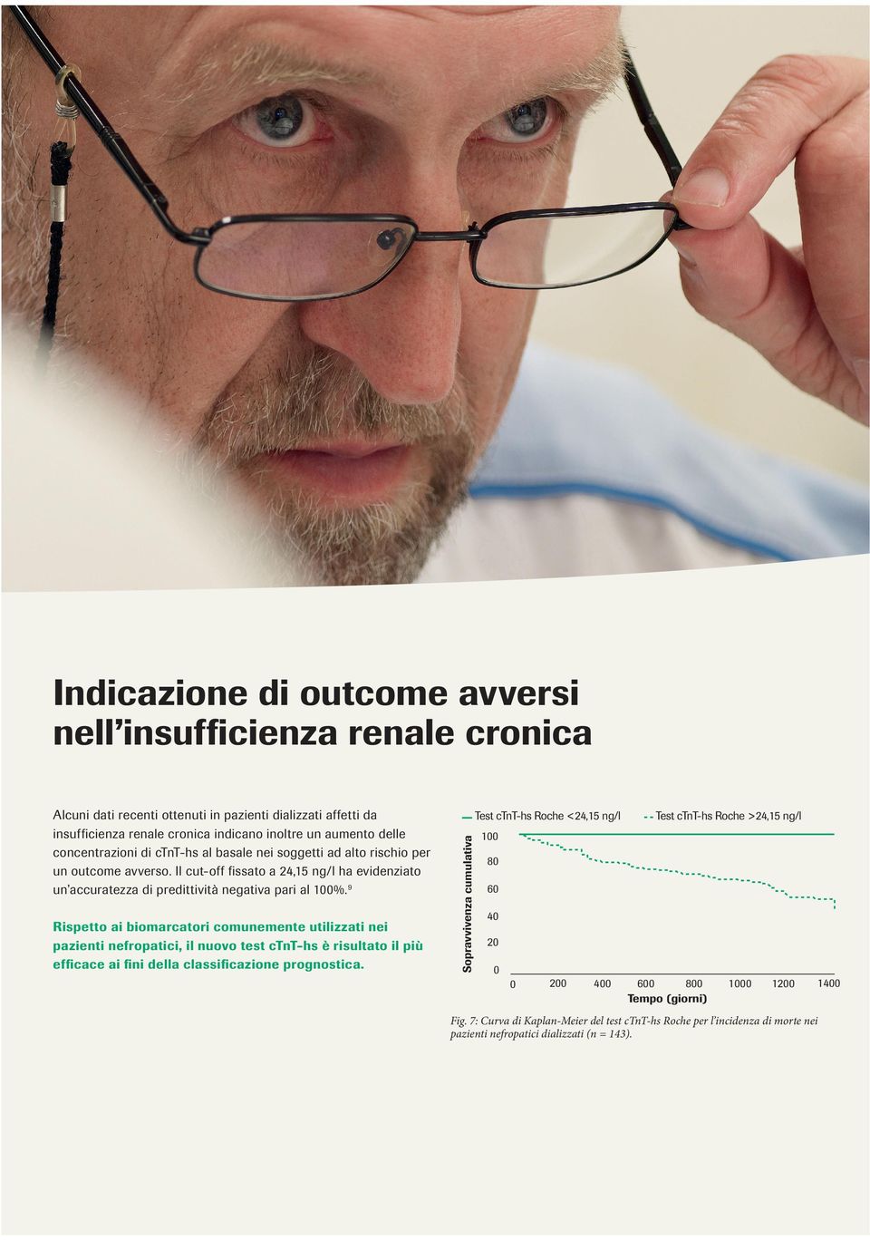 Test ctnt-hs Roche <24,15 ng/l Sopravvivenza cumulativa Alcuni dati recenti ottenuti in pazienti dializzati affetti da insufficienza renale cronica indicano inoltre un aumento delle concentrazioni di