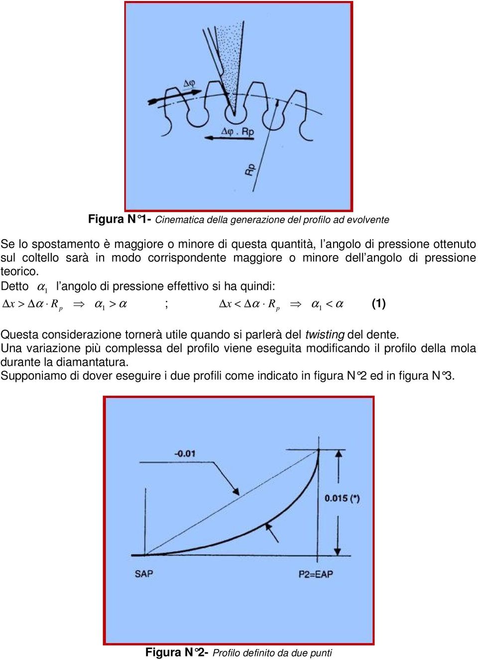 Detto α 1 l angolo di pressione effettivo si ha quindi: x > α R p α 1 > α ; x < α R p α 1 < α (1) Questa considerazione tornerà utile quando si parlerà del twisting