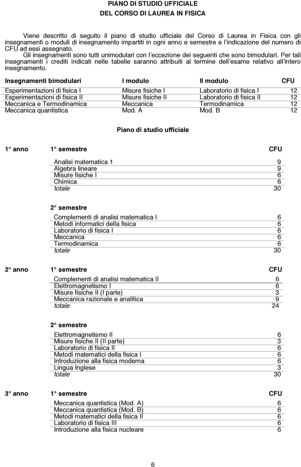 Per tali insegnamenti i crediti indicati nelle tabelle saranno attribuiti al termine dellʼesame relativo allʼintero insegnamento.