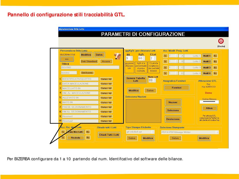 Per BIZERBA configurare da 1 a 10