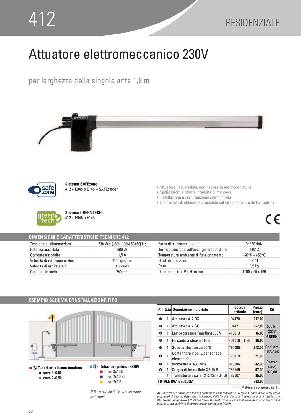 stelo 1,5 cm/s Corsa dello stelo 290 mm Forza di trazione e spinta 0 320 dan Termoprotezione sull avvolgimento motore 140 C Temperatura ambiente di funzionamento -20 C +55 C Grado di protezione IP 44