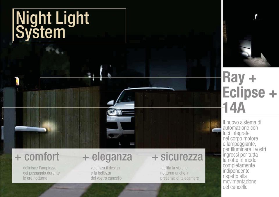 presenza di telecamere Il nuovo sistema di automazione con luci integrate nel corpo motore e lampeggiante, per