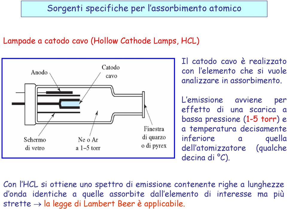 L emissione avviene per effetto di una scarica a bassa pressione (1-5 torr) e a temperatura decisamente inferiore a quella dell