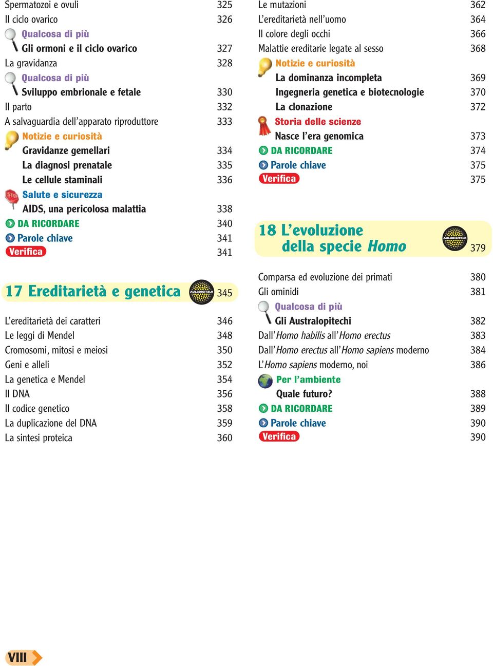 ereditarietà dei caratteri 346 Le leggi di Mendel 348 Cromosomi, mitosi e meiosi 350 Geni e alleli 352 La genetica e Mendel 354 Il DNA 356 Il codice genetico 358 La duplicazione del DNA 359 La